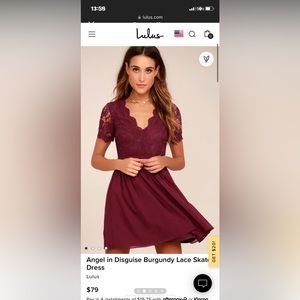 NWT Lulu’s Dress Burgundy Lace Skater Dress size Small